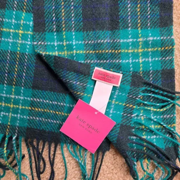 NWT Kate Spade 100% Wool Greenhouse Plaid Scarf - Picture 6 of 8